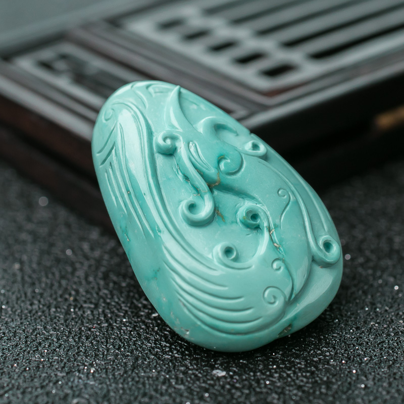 天然中高瓷蓝绿松石仿古凤吊坠-红掌柜