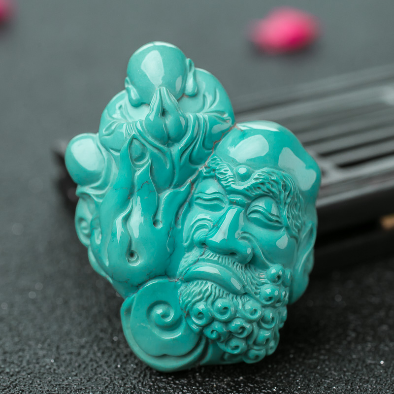 湖北中高瓷蓝绿松石达摩吊坠-红掌柜