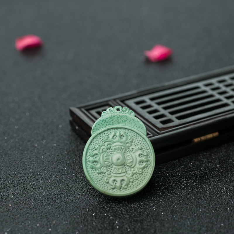 天然湖北蓝绿绿松石兽面吊坠-红掌柜