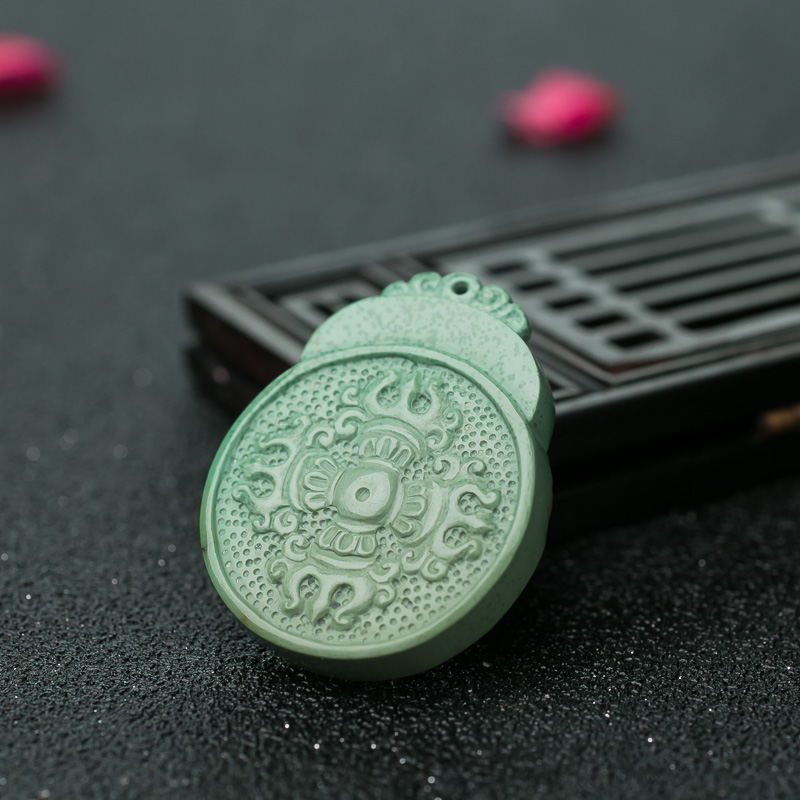 天然中高瓷蓝绿绿松石兽面吊坠-红掌柜