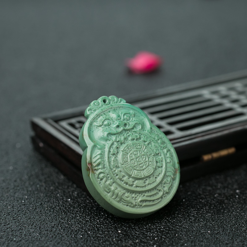 湖北中高瓷蓝绿绿松石兽面吊坠-红掌柜