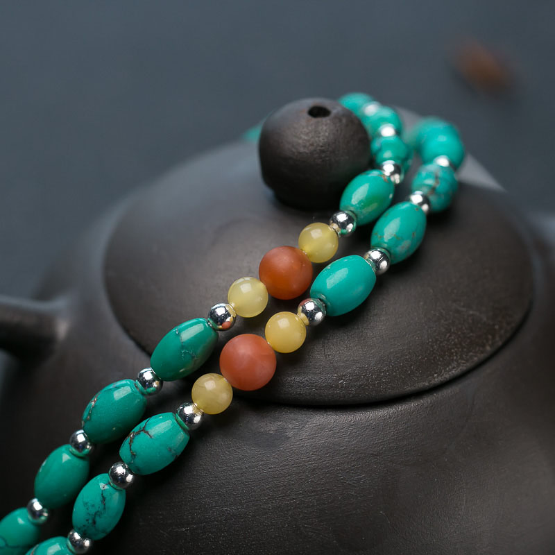 中高瓷铁线蓝绿松石配链-红掌柜