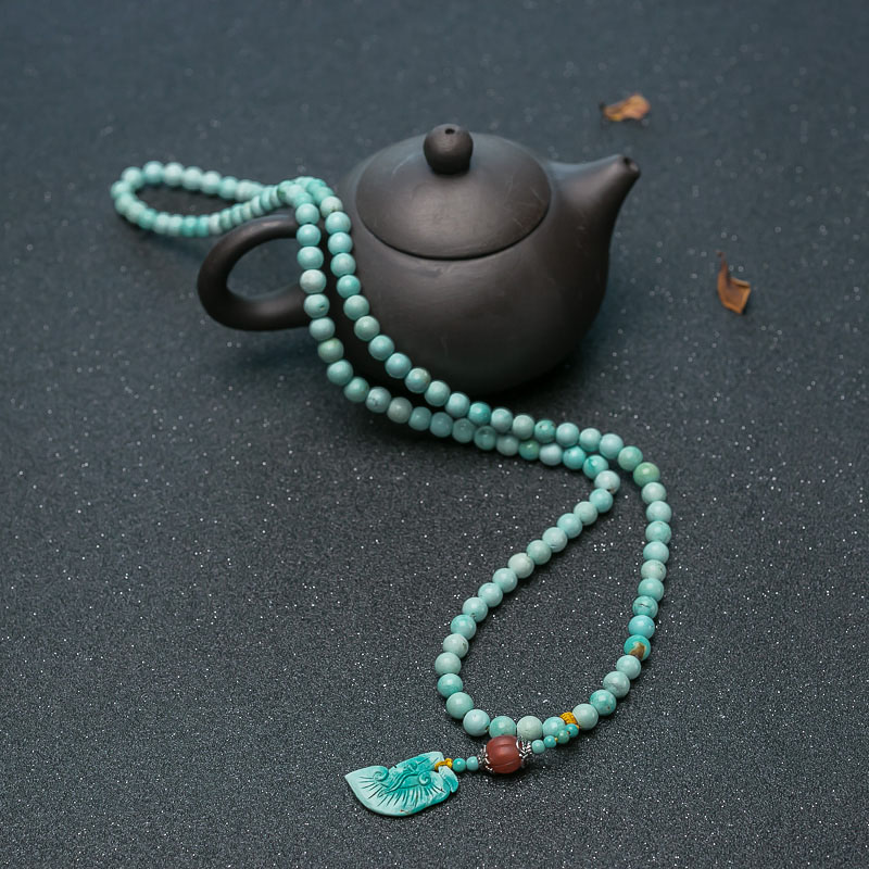 中高瓷铁线浅蓝绿松石108佛珠-红掌柜