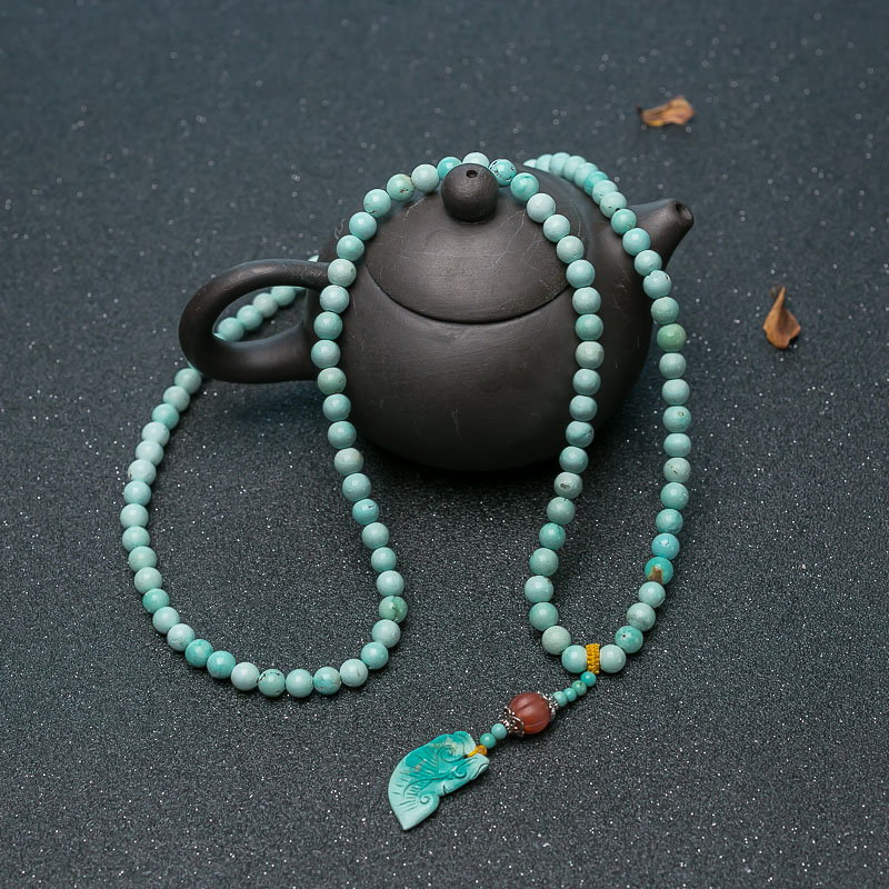 中高瓷铁线浅蓝绿松石佛珠-红掌柜