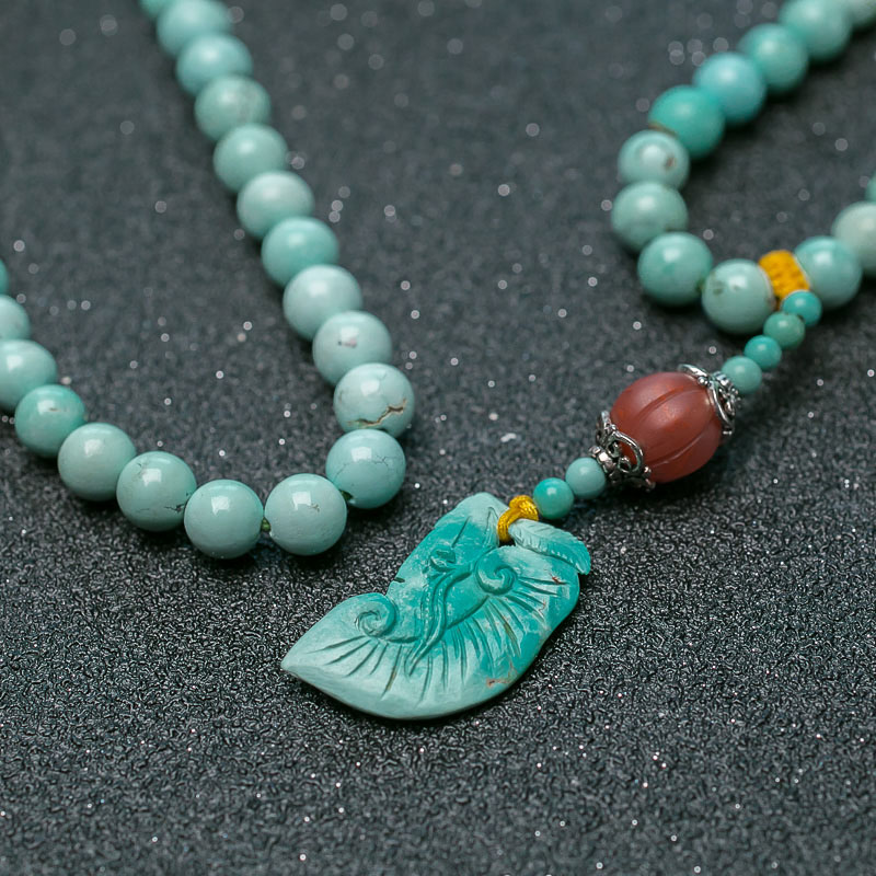 天然绿松石108佛珠-红掌柜