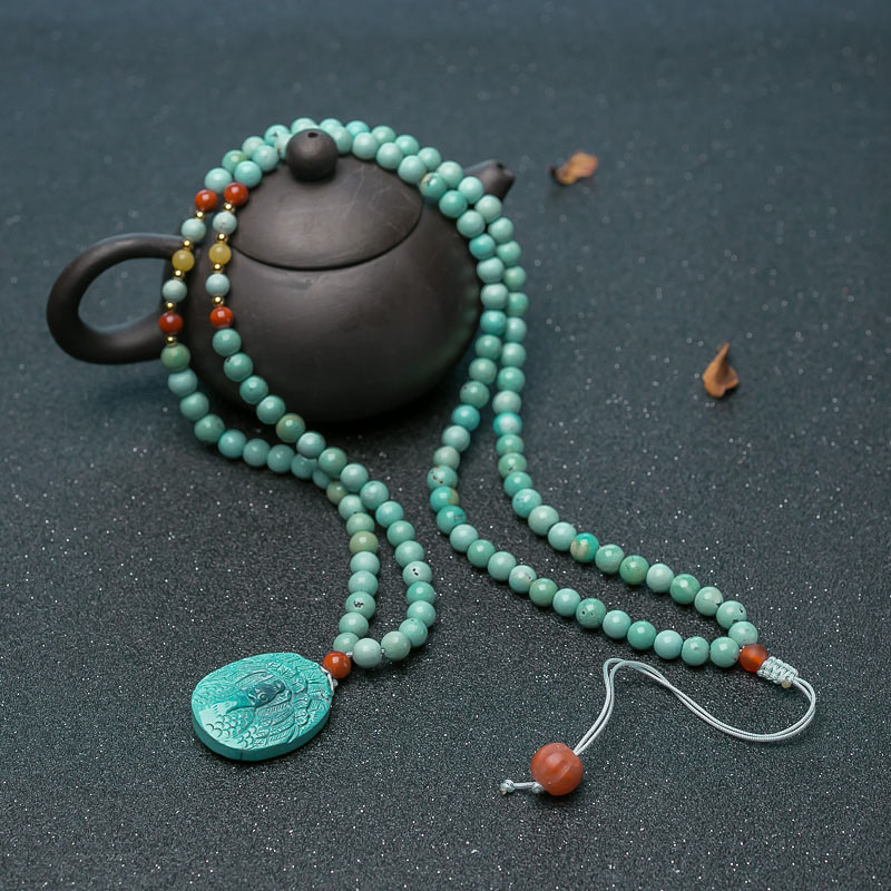 6.2mm中高瓷铁线浅蓝绿松石项链-红掌柜