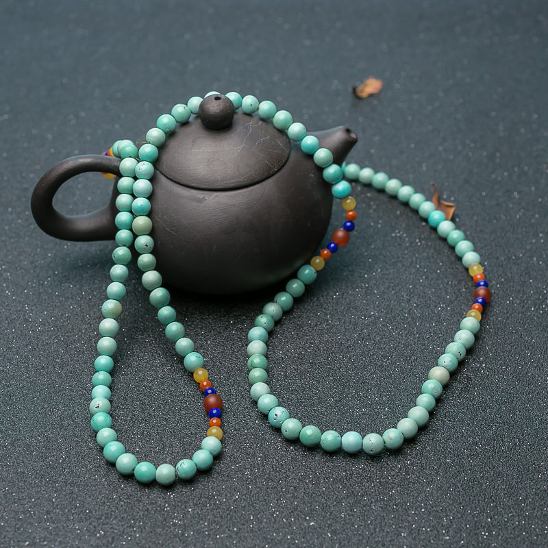 中高瓷铁线浅蓝绿松石108佛珠-红掌柜