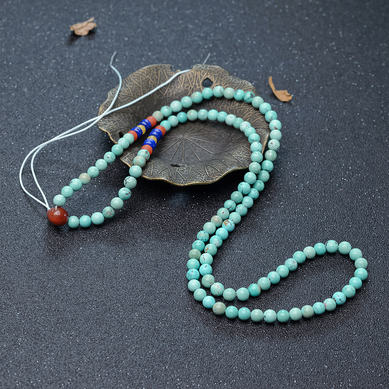 6mm天然湖北中高瓷蓝绿松石配链-红掌柜