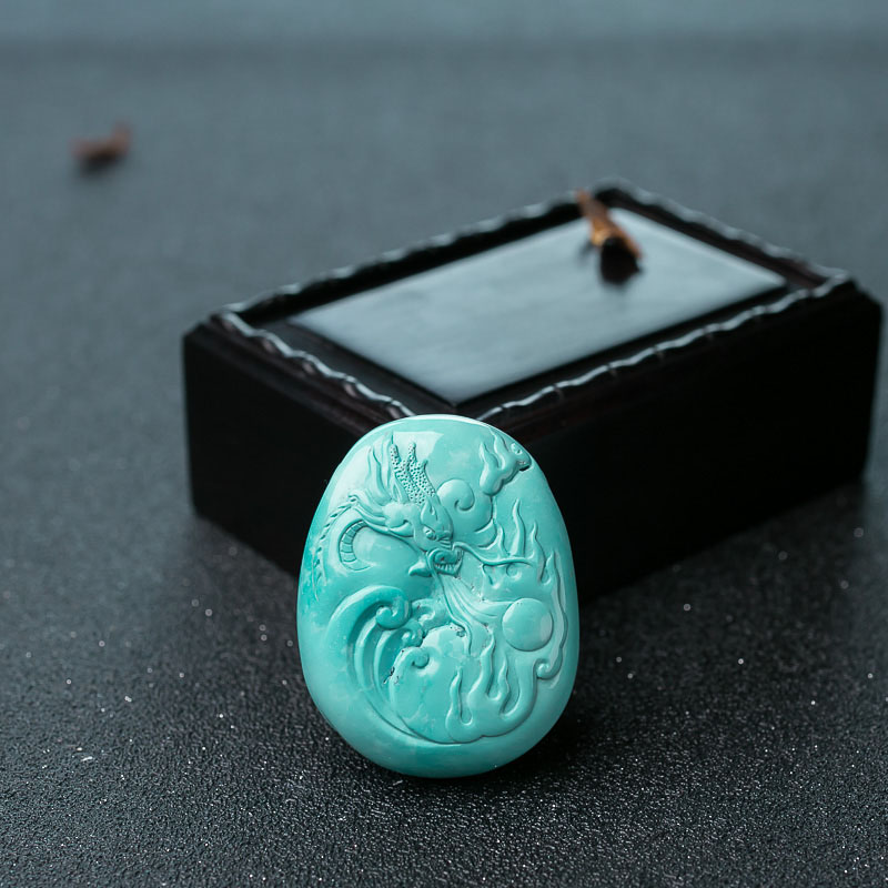 湖北天然蓝绿松石四臂观音吊坠-红掌柜