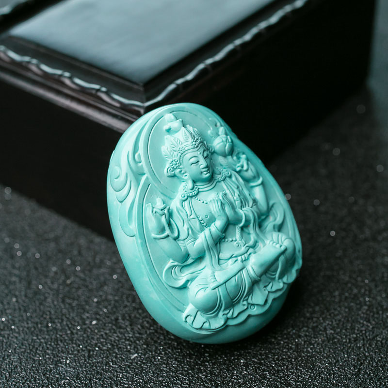 高瓷蓝绿松石四臂观音吊坠-红掌柜