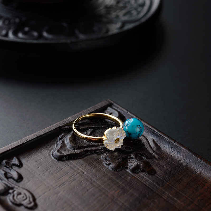 天然乌兰花绿松石云追月戒指-红掌柜