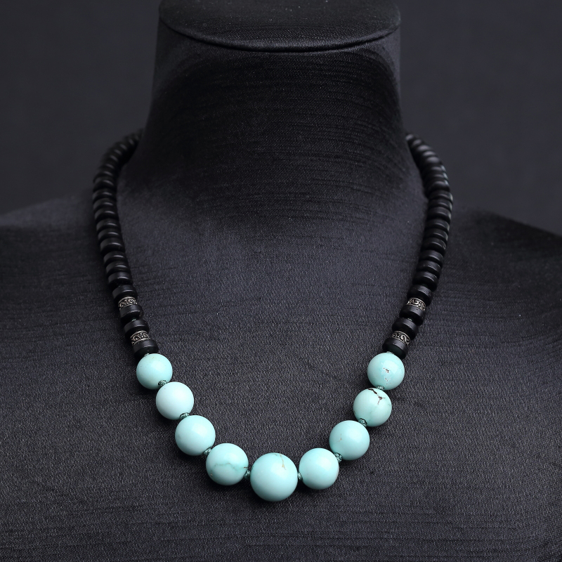 湖北天然高瓷铁线浅蓝绿松石项链 - 红掌柜