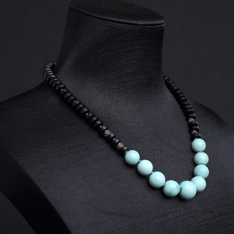 天然高瓷铁线浅蓝绿松石项链 - 红掌柜