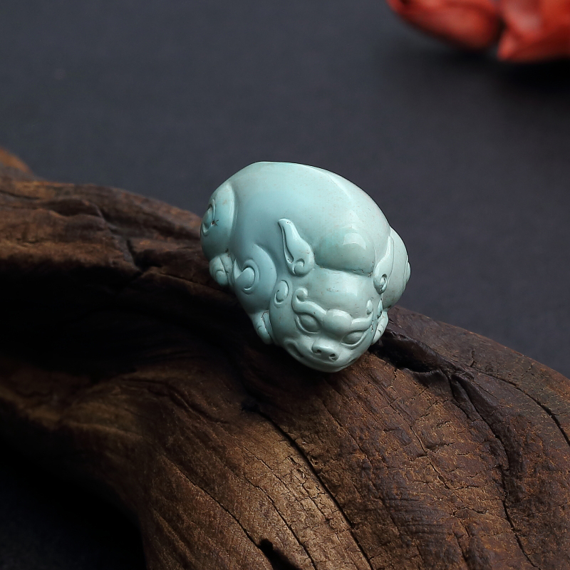 湖北天然中高瓷铁线蓝绿绿松石貔貅吊坠 - 红掌柜