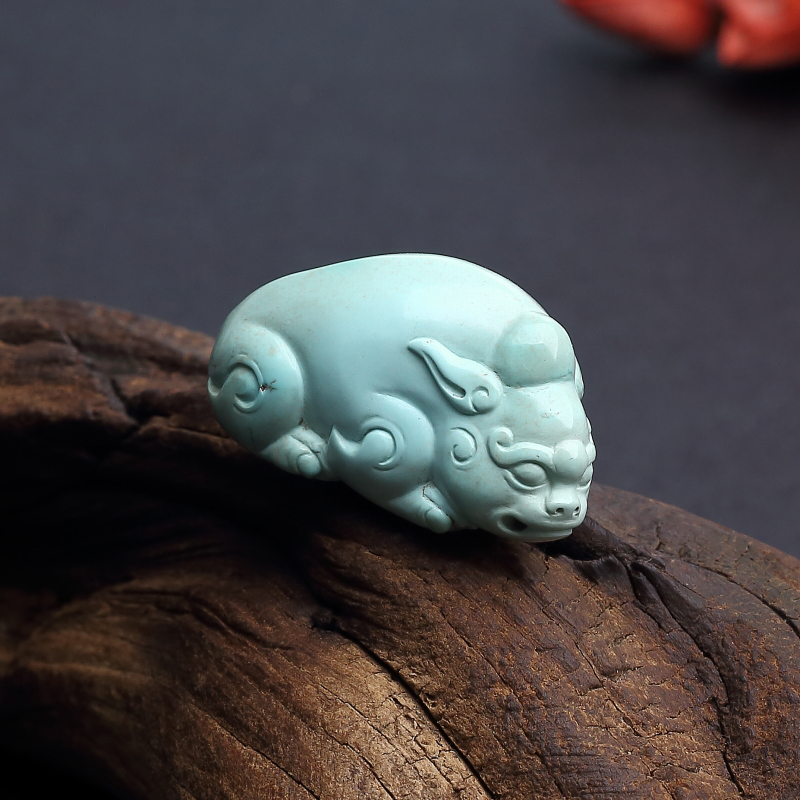 天然中高瓷铁线蓝绿绿松石貔貅吊坠 - 红掌柜