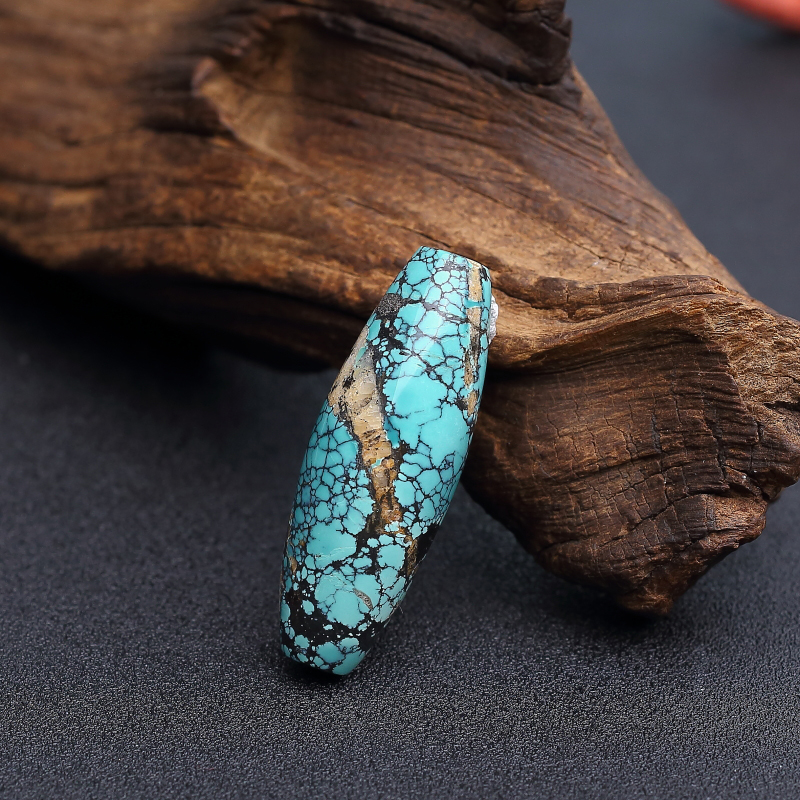 高瓷铁线蓝绿绿松石天珠型桶珠 - 红掌柜