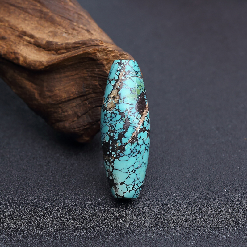 湖北天然高瓷蓝绿绿松石天珠型桶珠 - 红掌柜