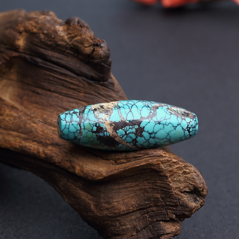 湖北高瓷铁线蓝绿绿松石天珠型桶珠 - 红掌柜