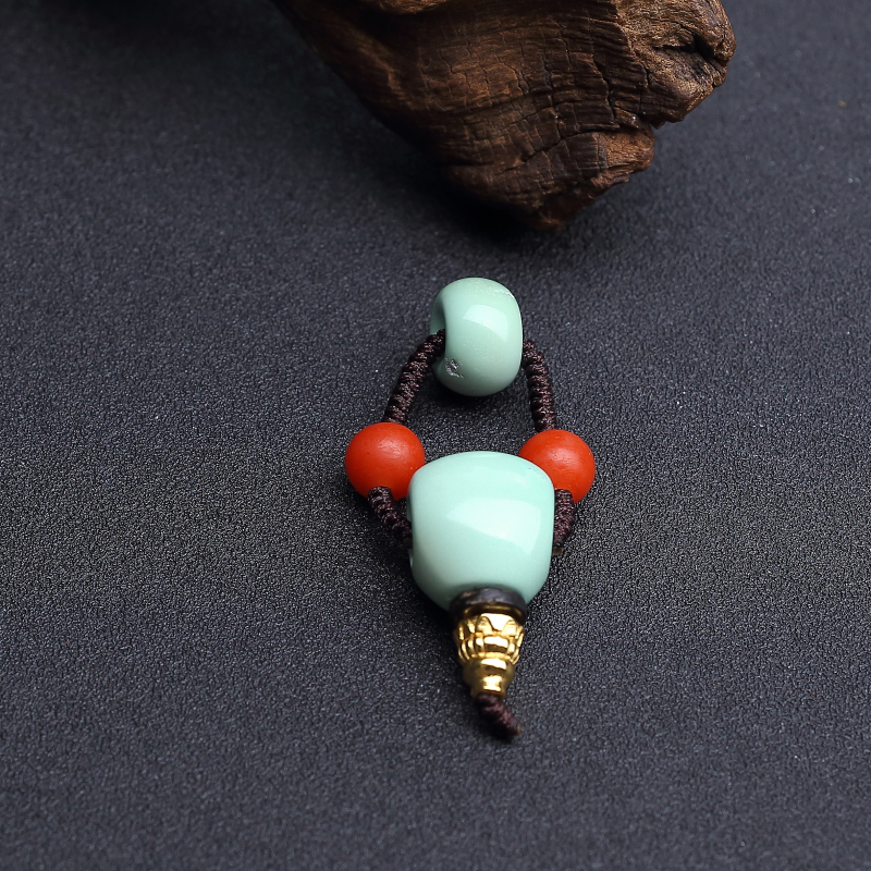 湖北天然中高瓷铁线浅蓝绿松石三通 - 红掌柜