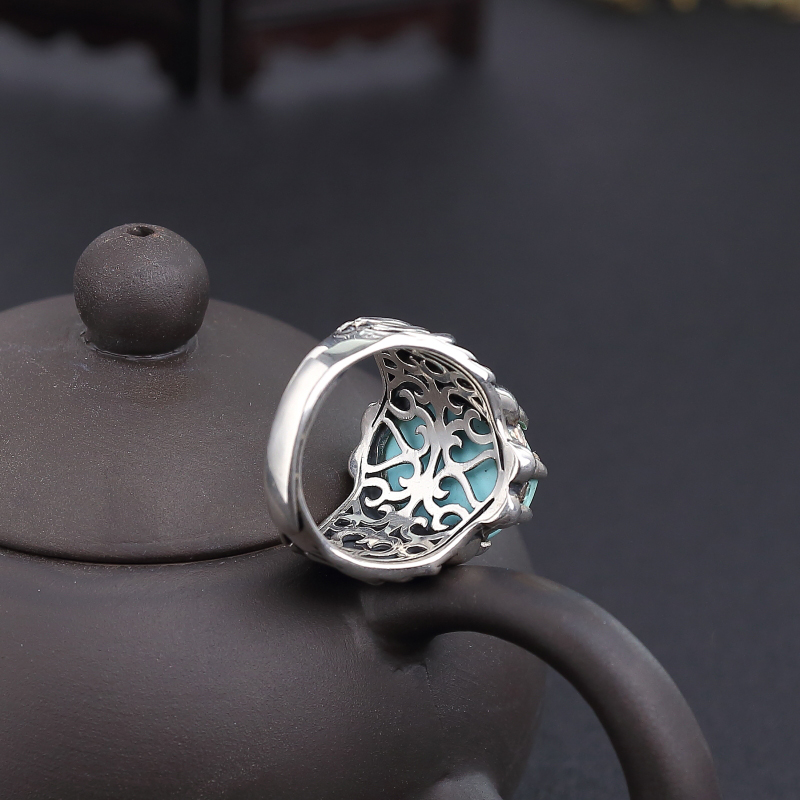湖北天然高瓷蓝绿松石龙头戒指-红掌柜