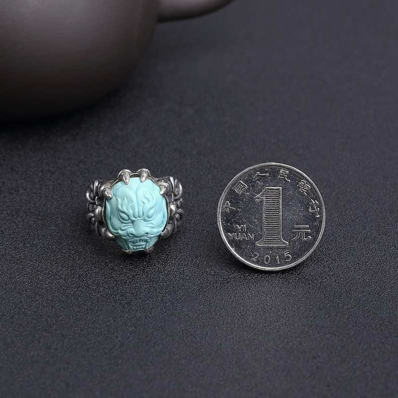 银镶高瓷蓝绿松石戒指-红掌柜