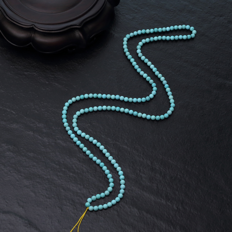 天然中高瓷铁线蓝绿松石珠链-红掌柜
