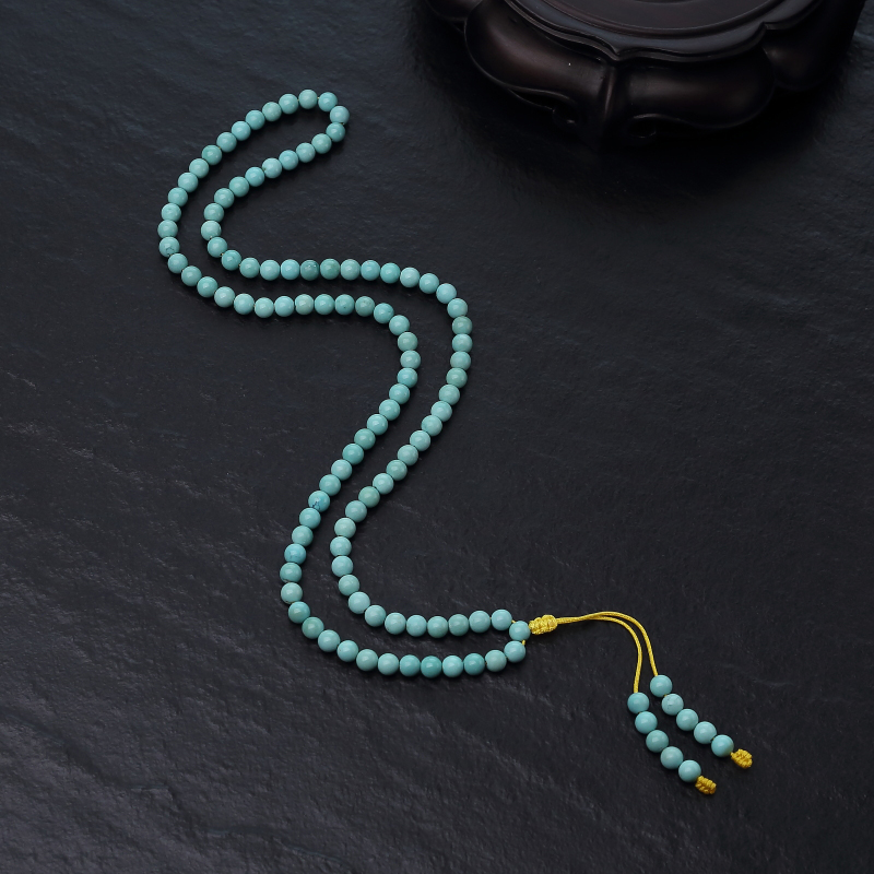 湖北天然中高瓷铁线蓝绿绿松石长链-红掌柜