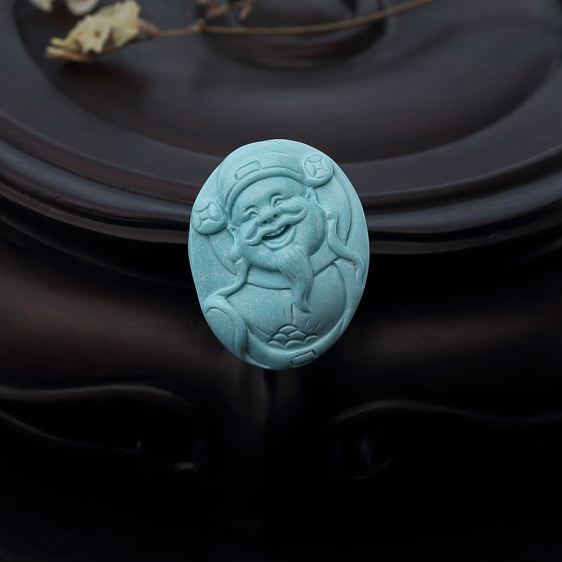 湖北天然高瓷蓝绿绿松石财神吊坠-红掌柜