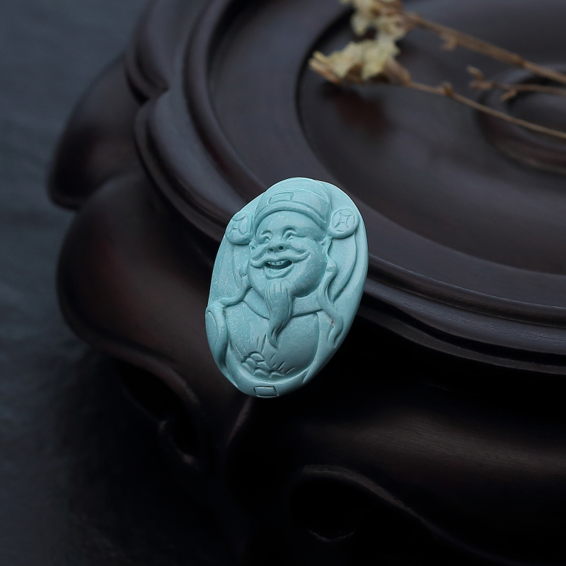 天然高瓷蓝绿绿松石财神吊坠-红掌柜