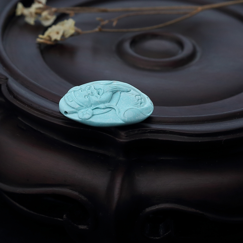 湖北天然高瓷绿松石财神吊坠-红掌柜