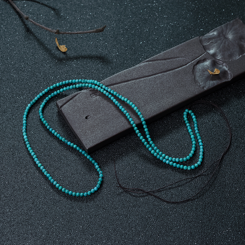 3mm高瓷铁线蔚蓝绿松石珠链-红掌柜