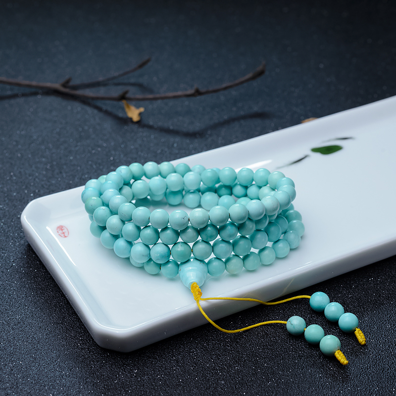 8mm中高瓷绿松石108佛珠-红掌柜