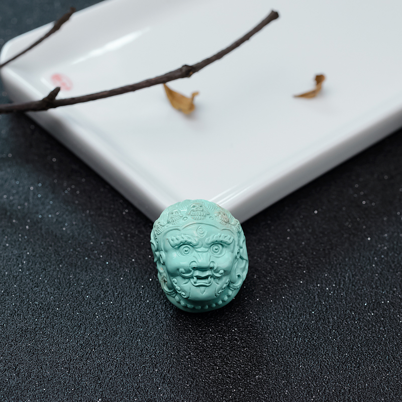 高瓷蓝绿绿松石大黑天吊坠-红掌柜