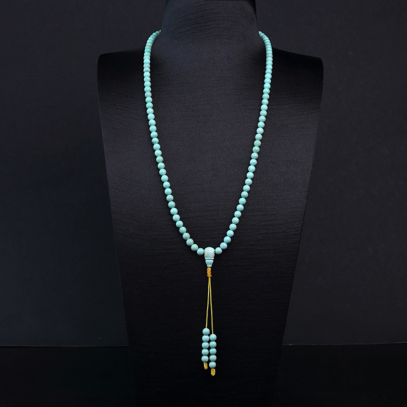 湖北天然高瓷铁线蓝绿绿松石长链-红掌柜