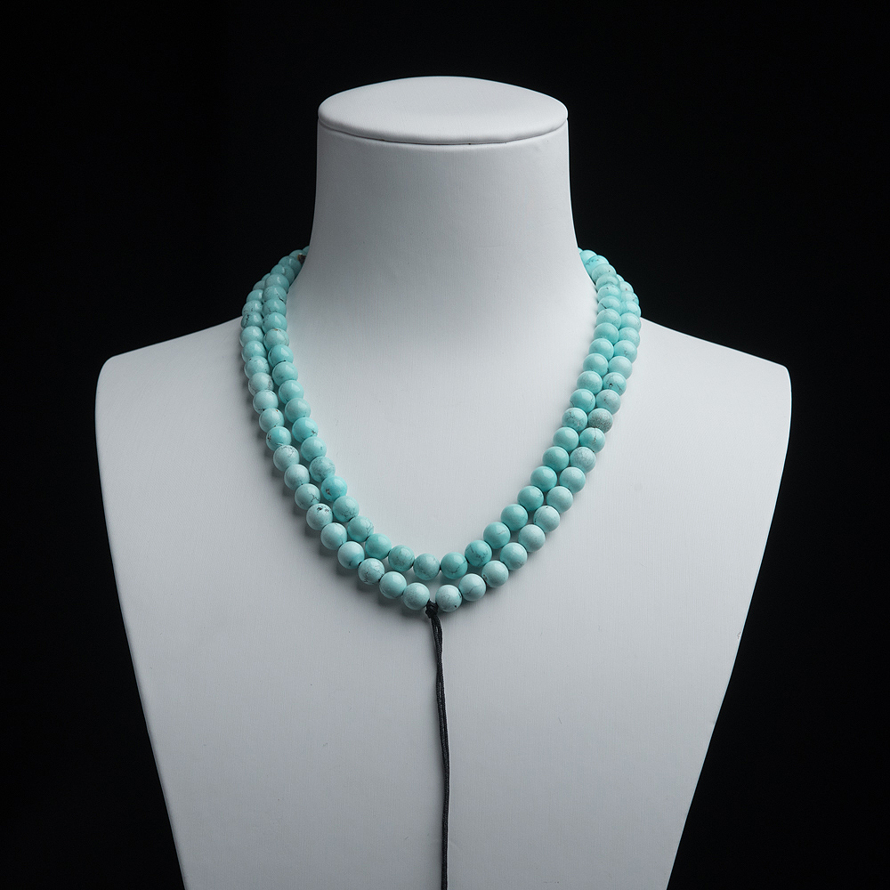 6mm中高瓷铁线浅蓝绿松石珠链-红掌柜