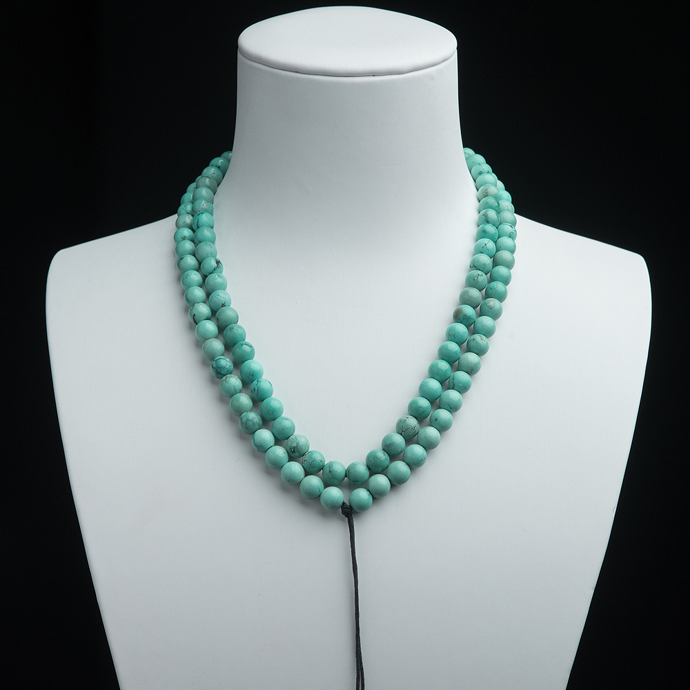 6mm中高瓷铁线蓝绿绿松石珠链-红掌柜