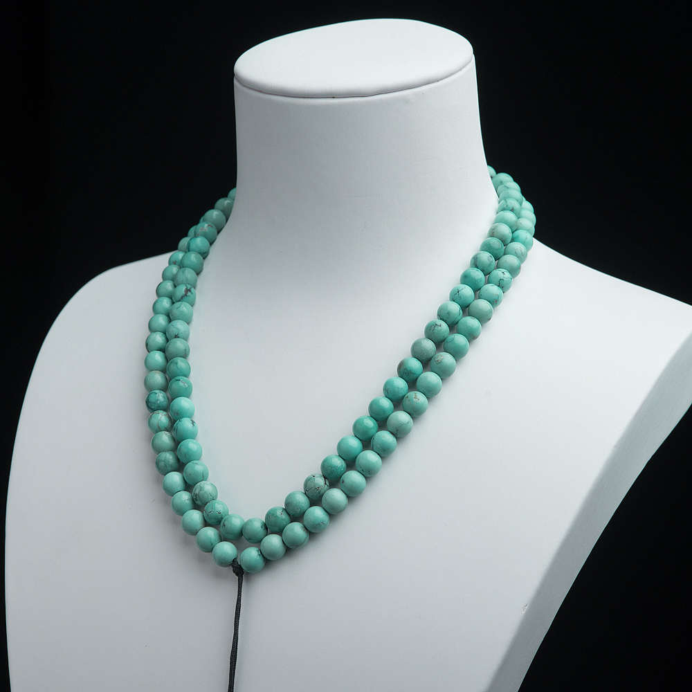 中高瓷铁线蓝绿绿松石珠链-红掌柜
