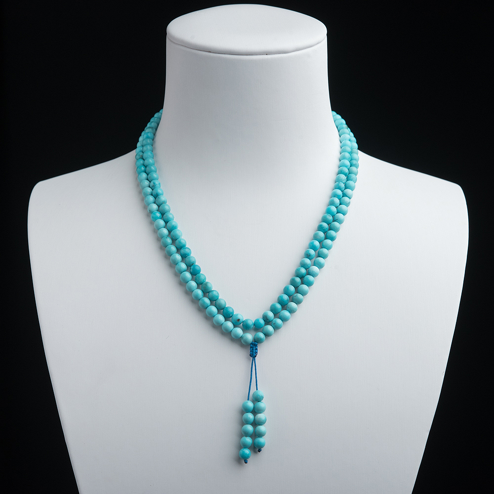 4mm中高瓷铁线蔚蓝绿松石珠链-红掌柜