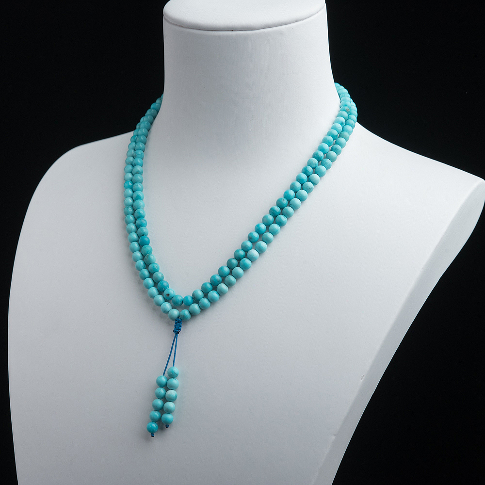 中高瓷铁线蔚蓝绿松石珠链-红掌柜