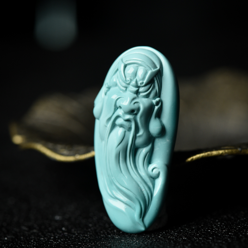 天然绿松石关公吊坠-红掌柜