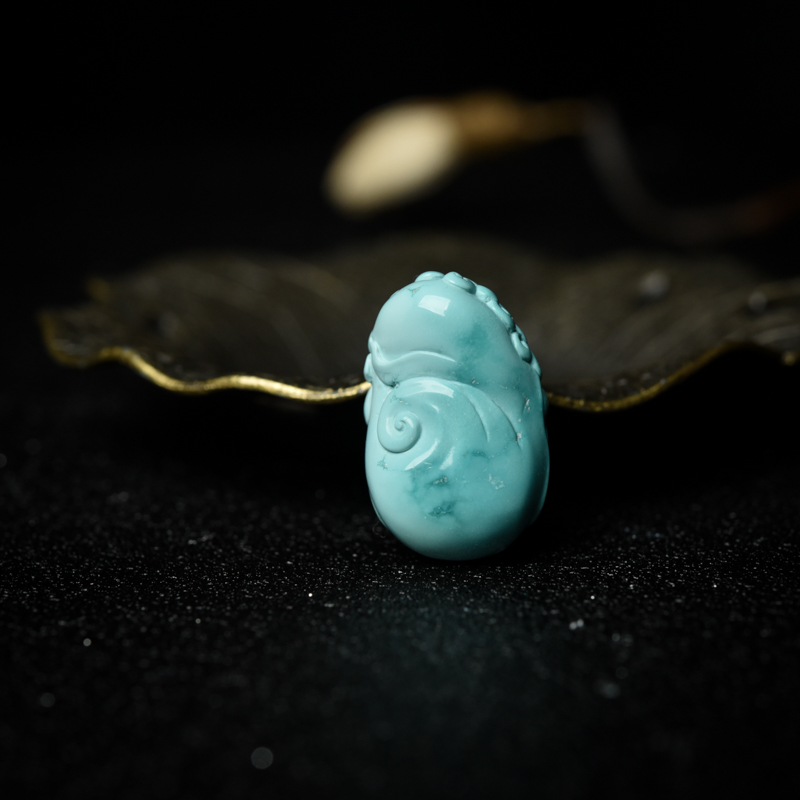 天然蓝绿松石达摩吊坠-红掌柜