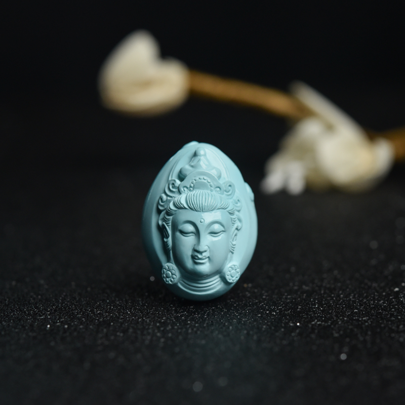 高瓷浅蓝绿松石观音吊坠-红掌柜