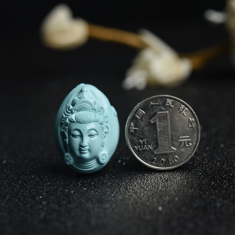 高瓷浅蓝绿松石观音挂坠-红掌柜