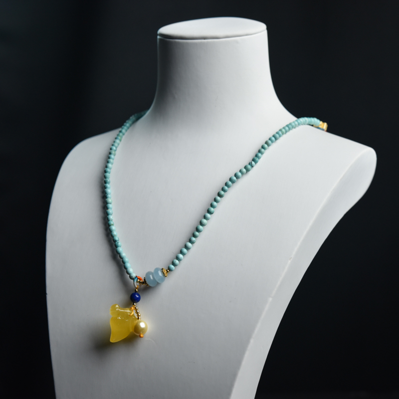 中高瓷铁线蓝绿绿松石多圈手串-红掌柜