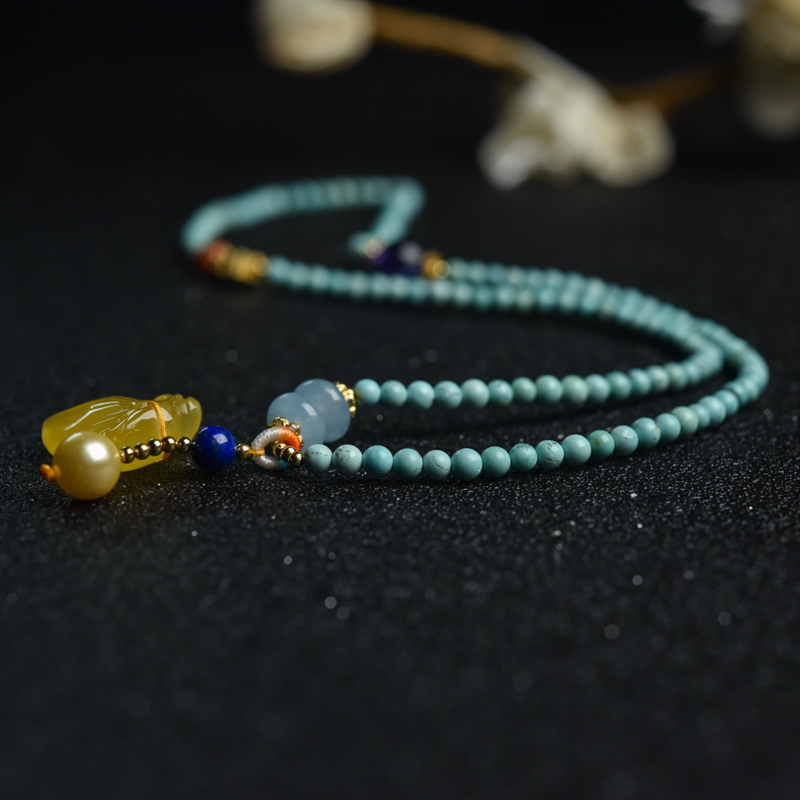 蓝绿绿松石手串-红掌柜