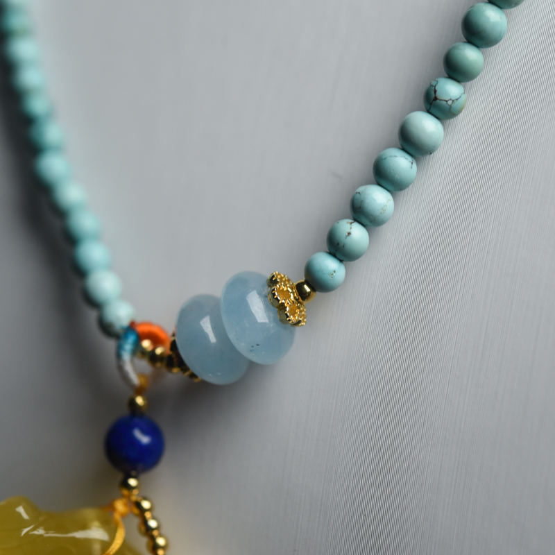 天然蓝绿绿松石手串-红掌柜