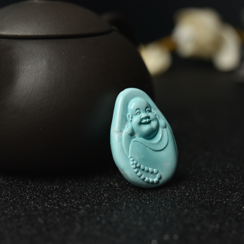 湖北浅蓝绿松石佛吊坠-红掌柜
