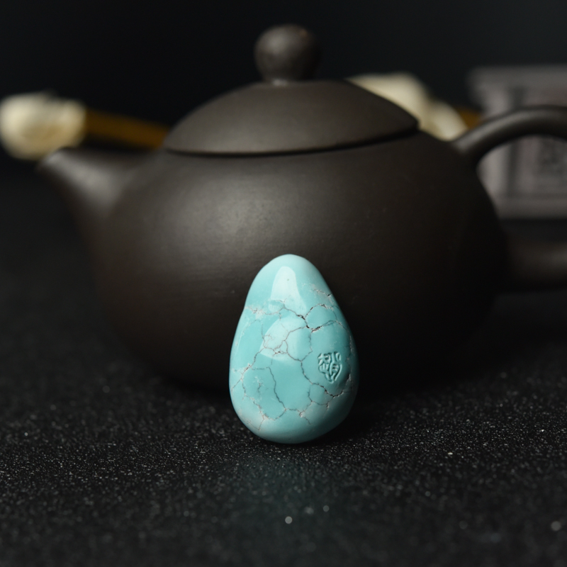 天然浅蓝绿松石佛吊坠-红掌柜