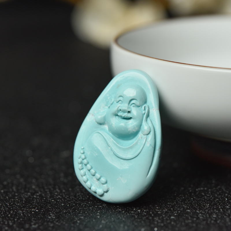 天然铁线浅蓝绿松石佛吊坠-红掌柜