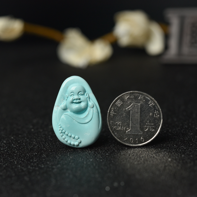 中高瓷铁线浅蓝绿松石佛吊坠-红掌柜